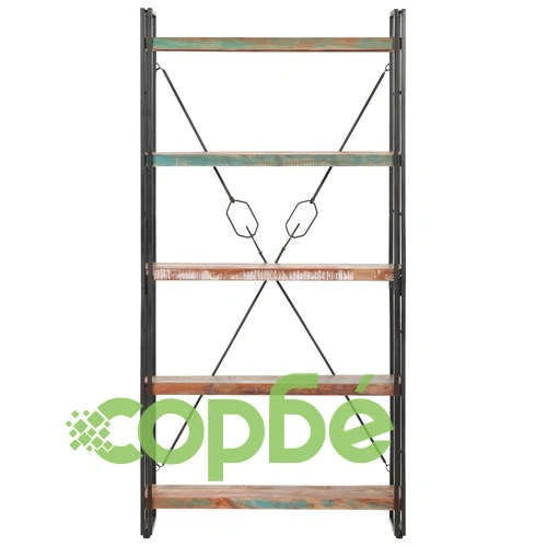 Библиотека с 5 рафта, 90x30x180 см, регенерирано дърво масив ➤ топ цена ➤ sorbe.bg