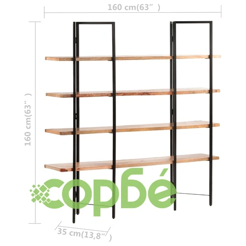 Библиотека с 4 нива, 160x35x160 см, манго масив ➤ топ цена ➤ sorbe.bg