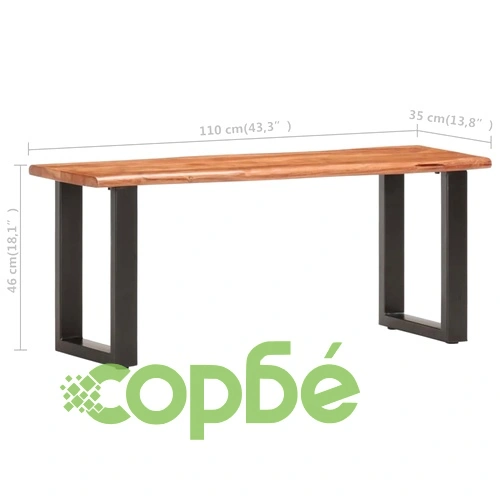 Пейка с живи ръбове, 110 см, акация масив и стомана ➤ топ цена ➤ sorbe.bg