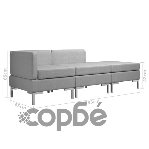 Комплект дивани, 3 части, текстил, светлосиви ➤ топ цена ➤ sorbe.bg