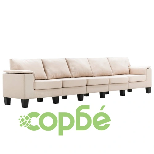 5-местен диван, кремав, текстил ➤ топ цена ➤ sorbe.bg