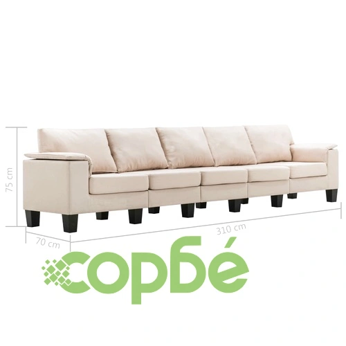 5-местен диван, кремав, текстил ➤ топ цена ➤ sorbe.bg