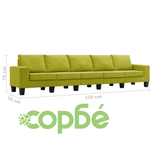 5-местен диван, зелен, текстил ➤ топ цена ➤ sorbe.bg