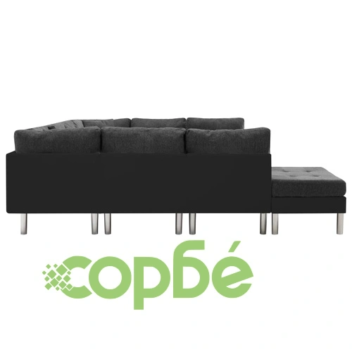Модулен диван, изкуствена кожа, черен ➤ топ цена ➤ sorbe.bg