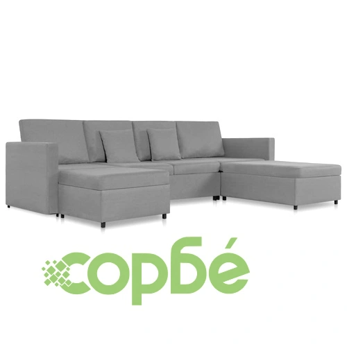 4-местен разтегателен диван, текстил, светлосив ➤ топ цена ➤ sorbe.bg