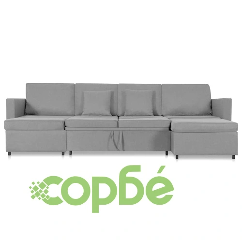 4-местен разтегателен диван, текстил, светлосив ➤ топ цена ➤ sorbe.bg