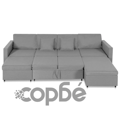 4-местен разтегателен диван, текстил, светлосив ➤ топ цена ➤ sorbe.bg