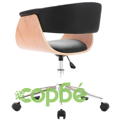 Въртящ се трапезен стол, черен, извито дърво, изкуствена кожа ➤ топ цена ➤ sorbe.bg