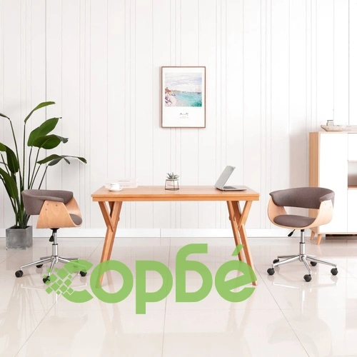 Въртящ се трапезен стол, таупе, извито дърво и текстил ➤ топ цена ➤ sorbe.bg