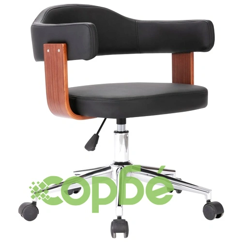 Въртящ се трапезен стол, черен, извито дърво, изкуствена кожа ➤ топ цена ➤ sorbe.bg