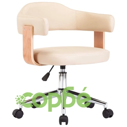 Въртящ се трапезен стол, кремав, извито дърво и изкуствена кожа ➤ топ цена ➤ sorbe.bg