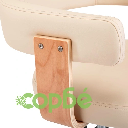 Въртящ се трапезен стол, кремав, извито дърво и изкуствена кожа ➤ топ цена ➤ sorbe.bg