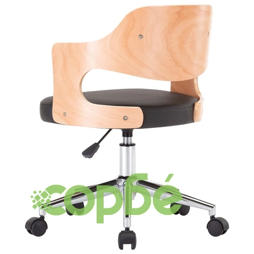 Въртящ се трапезен стол, черен, извито дърво, изкуствена кожа ➤ топ цена ➤ sorbe.bg