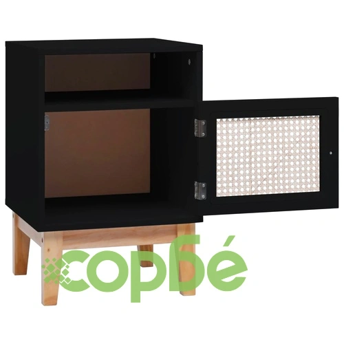 Нощно шкафче, черно, 40x40x61 см, МДФ и ратан ➤ топ цена ➤ sorbe.bg