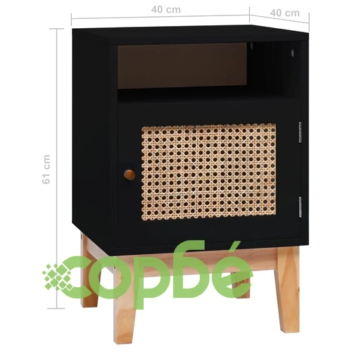 Нощно шкафче, черно, 40x40x61 см, МДФ и ратан ➤ топ цена ➤ sorbe.bg