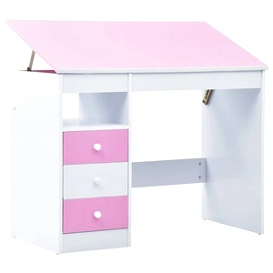 Детско бюро за рисуване, накланящ се плот, розово и бяло
