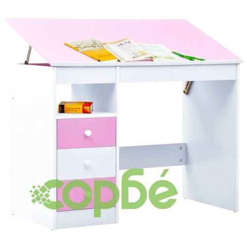 Детско бюро за рисуване, накланящ се плот, розово и бяло ➤ топ цена ➤ sorbe.bg