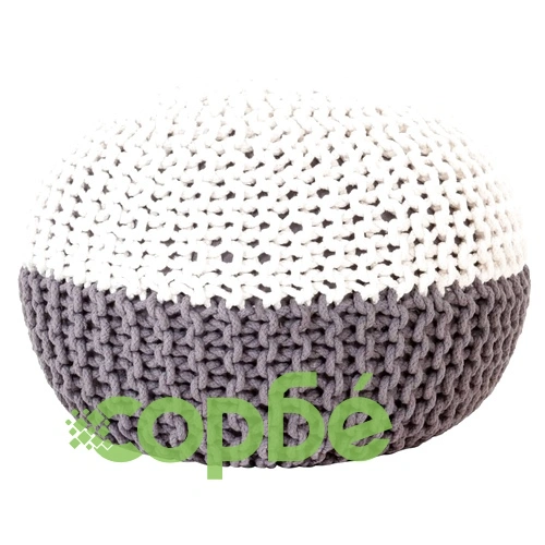 Ръчно плетен пуф, антрацит и бяло, 50x35 см, памук ➤ топ цена ➤ sorbe.bg