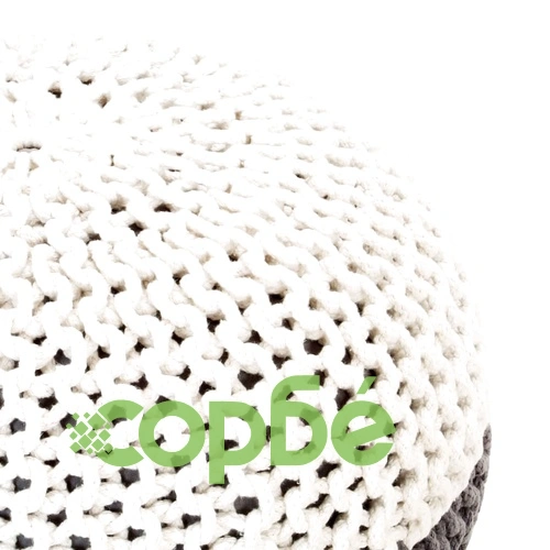 Ръчно плетен пуф, антрацит и бяло, 50x35 см, памук ➤ топ цена ➤ sorbe.bg