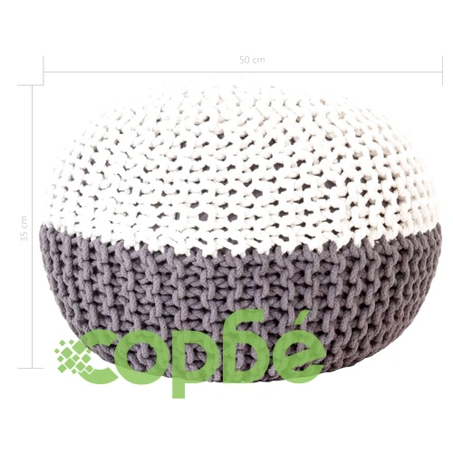 Ръчно плетен пуф, антрацит и бяло, 50x35 см, памук ➤ топ цена ➤ sorbe.bg