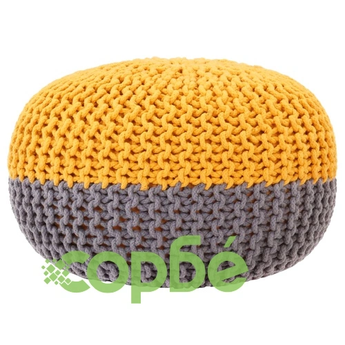 Ръчно плетен пуф, антрацит и горчица, 50x35 см, памук ➤ топ цена ➤ sorbe.bg