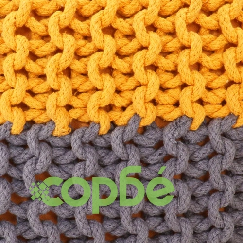 Ръчно плетен пуф, антрацит и горчица, 50x35 см, памук ➤ топ цена ➤ sorbe.bg