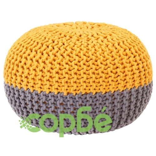 Ръчно плетен пуф, антрацит и горчица, 50x35 см, памук ➤ топ цена ➤ sorbe.bg