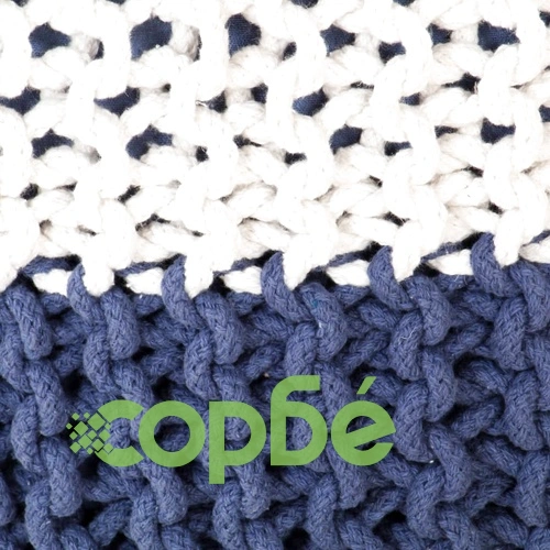 Ръчно плетен пуф, синьо и бяло, 50x35 см, памук ➤ топ цена ➤ sorbe.bg