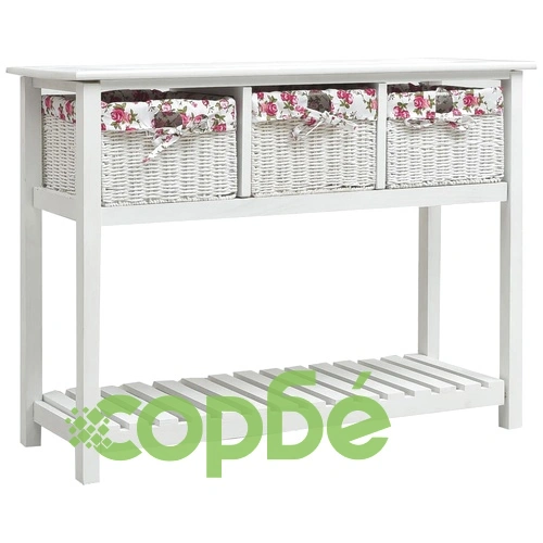 Конзолна маса с 3 кошници, бяла, дърво ➤ топ цена ➤ sorbe.bg