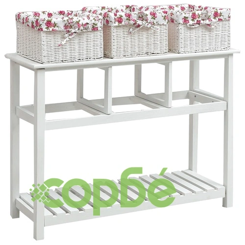 Конзолна маса с 3 кошници, бяла, дърво ➤ топ цена ➤ sorbe.bg