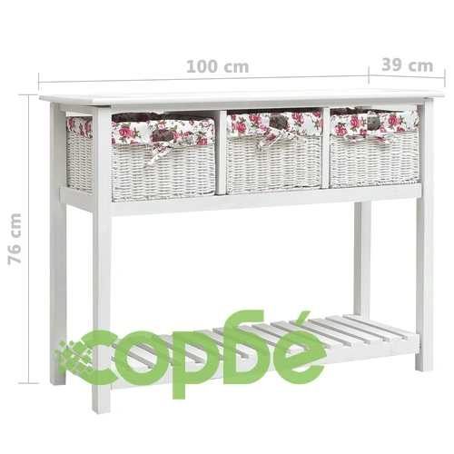 Конзолна маса с 3 кошници, бяла, дърво ➤ топ цена ➤ sorbe.bg