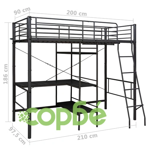 Горно легло с рамка за маса, черно, метал, 90x200 см ➤ топ цена ➤ sorbe.bg