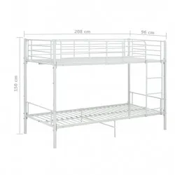 Двуетажно легло, бяло, метал, 90x200 см