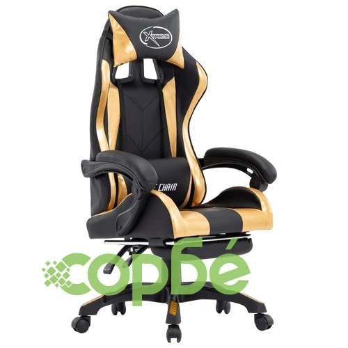 Геймърски стол подложка за крака златисто/черно изкуствена кожа ➤ топ цена ➤ sorbe.bg