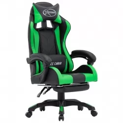 Геймърски стол с подложка за крака зелено/черно изкуствена кожа