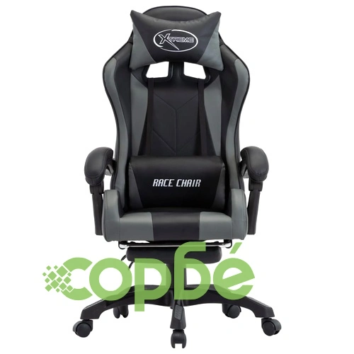 Геймърски стол с подложка за крака сиво/черно изкуствена кожа ➤ топ цена ➤ sorbe.bg