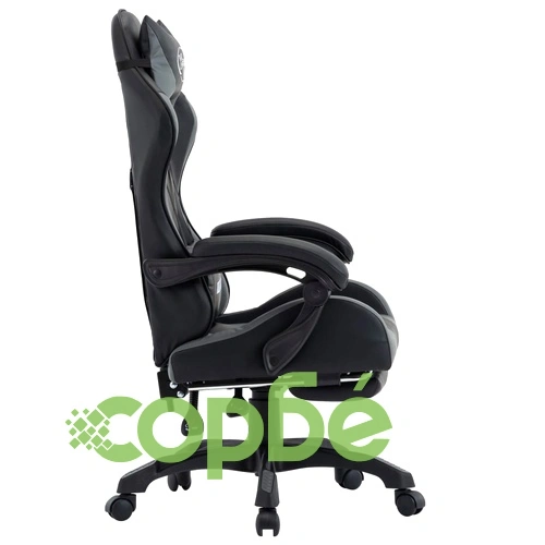 Геймърски стол с подложка за крака сиво/черно изкуствена кожа ➤ топ цена ➤ sorbe.bg