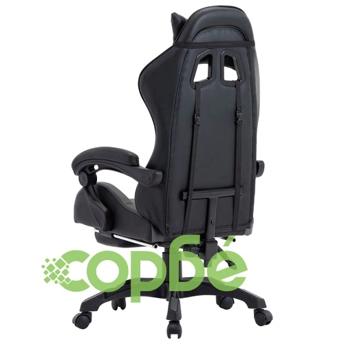 Геймърски стол с подложка за крака сиво/черно изкуствена кожа ➤ топ цена ➤ sorbe.bg