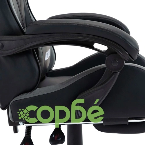 Геймърски стол с подложка за крака сиво/черно изкуствена кожа ➤ топ цена ➤ sorbe.bg