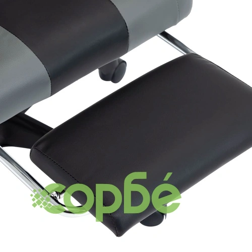 Геймърски стол с подложка за крака сиво/черно изкуствена кожа ➤ топ цена ➤ sorbe.bg