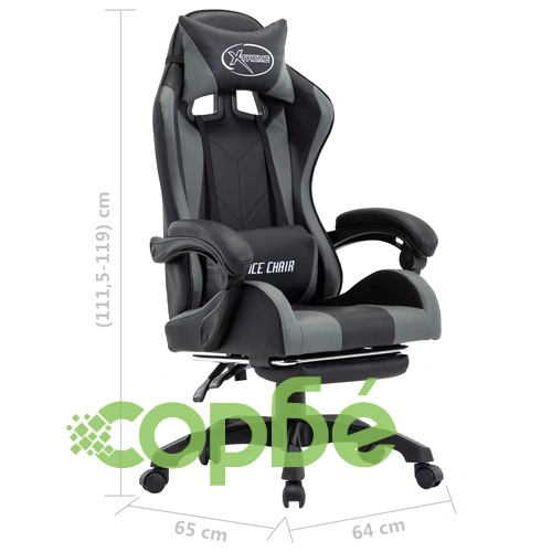 Геймърски стол с подложка за крака сиво/черно изкуствена кожа ➤ топ цена ➤ sorbe.bg