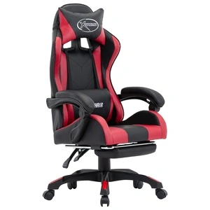 Геймърски стол с подложка за крака винено/черно изкуствена кожа