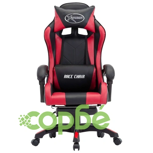 Геймърски стол с подложка за крака винено/черно изкуствена кожа ➤ топ цена ➤ sorbe.bg