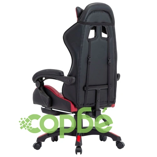 Геймърски стол с подложка за крака винено/черно изкуствена кожа ➤ топ цена ➤ sorbe.bg