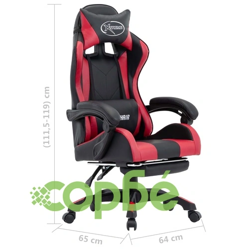 Геймърски стол с подложка за крака винено/черно изкуствена кожа ➤ топ цена ➤ sorbe.bg