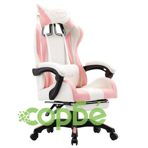 Геймърски стол с подложка за крака розово/бяло изкуствена кожа ➤ топ цена ➤ sorbe.bg