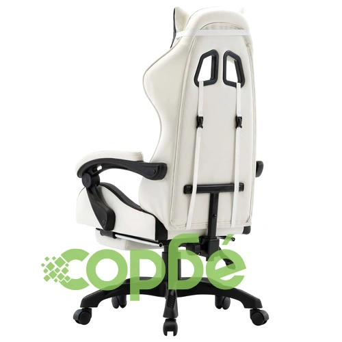 Геймърски стол с подложка за крака черно/бяло изкуствена кожа ➤ топ цена ➤ sorbe.bg