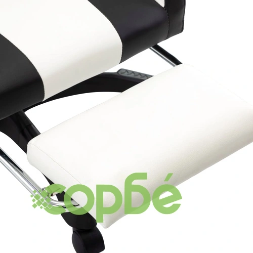 Геймърски стол с подложка за крака черно/бяло изкуствена кожа ➤ топ цена ➤ sorbe.bg