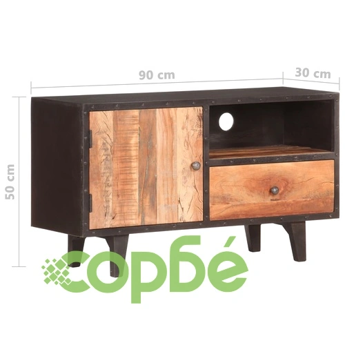 ТВ шкаф, 90x30x50 cм, регенерирано дърво масив ➤ топ цена ➤ sorbe.bg