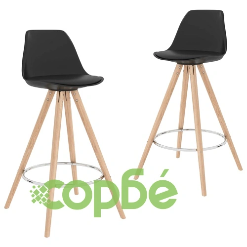 Бар табуретки, 2 бр, черни, PP и буково дърво масив ➤ топ цена ➤ sorbe.bg
